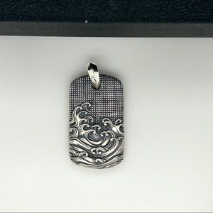 New 35 MM David Yurman Wave Dog Tag Pendant Collection 925 Silver DY Men Unisex